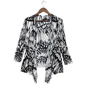 Chicos Tunic Cardigan Size 2 L  Boho Stretch Abstract Metallic Open Front Drapey